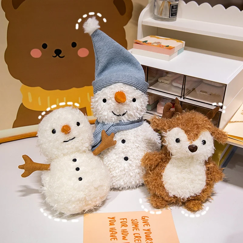 Christmas Day Cartoon Plushies Stuffed Scarf Snowman Elk Green Tree Soft Plush Toy Party Prop Decor Gift 2