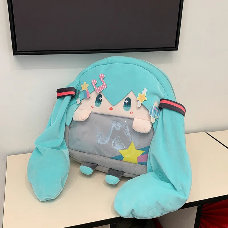 Kawaii Anime-Inspired Plush Backpack with Transparent Window - Large Capacity Gift