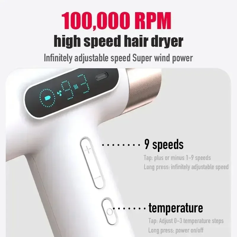 High Speed 100000RPM New Super Portable Wireless USB Charging Hair Dryer Power Wireless Cold/Hot Air Negative Ions 2600mAh 3