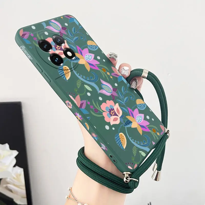 Exotic Floral Crossbody Lanyard Silicone Phone Case Cover