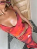 Weird Puss Tie-Dye Print 2 Piece Set Women Summer Y2K Fashion Hipster Elegant V-Neck Camisole+Maxi Skirts Matching Streetwear 4
