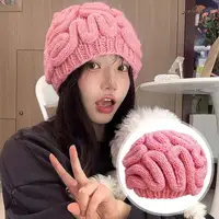 Autumn Winter Brain Knitted Beanie Hat Thick Warm Windproof Casual Stretch Outdoor Cycling Ear Knit Cap 1
