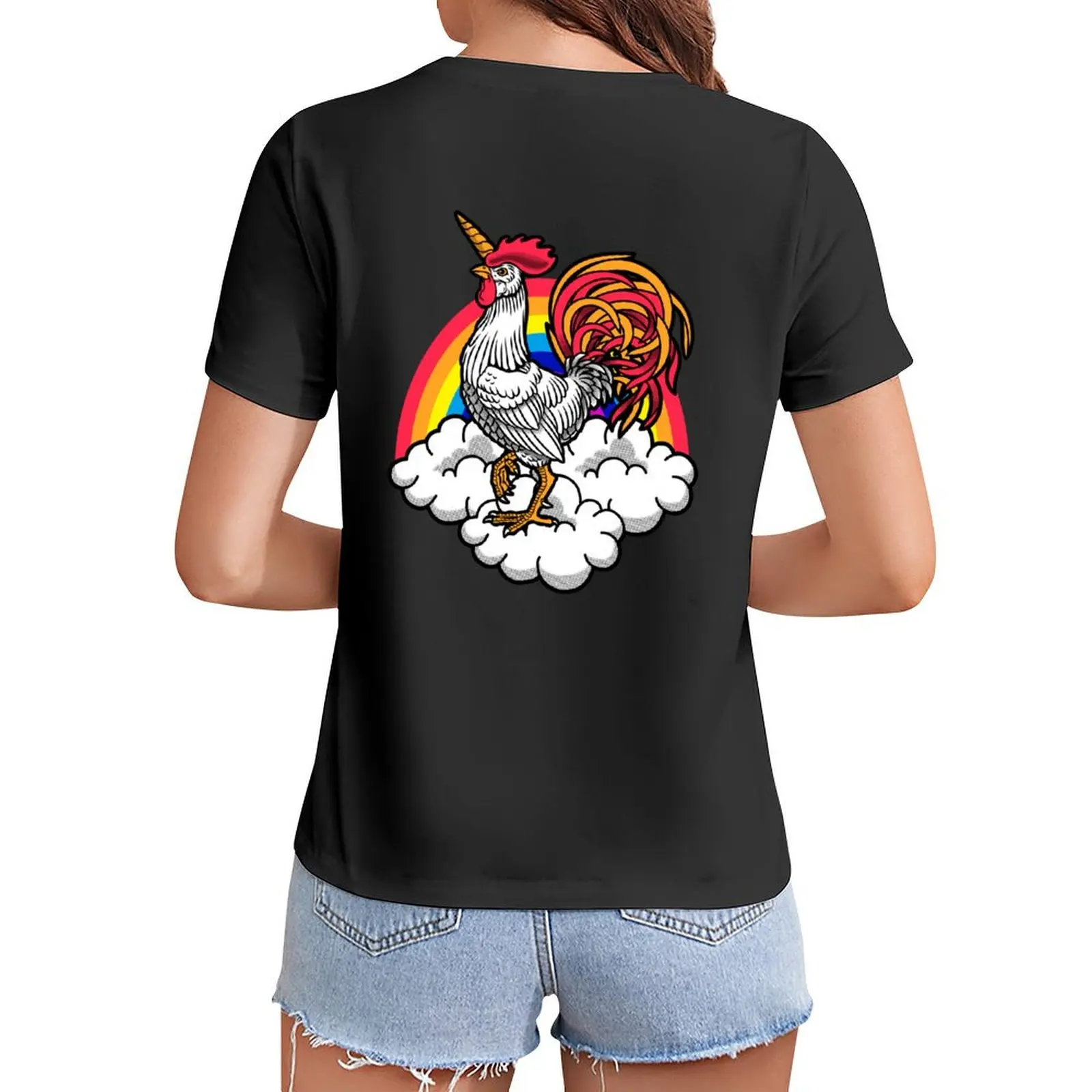 

Unicorn Chicken Rainbow T-Shirt customizeds summer top fashion woman blouse 2024