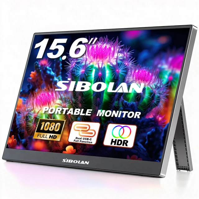 SIBOLAN 15.6-Inch 1080P Portable Touch Monitor Non-Touch Optional HDR IPS Speakers TYPE-C HDMI for Laptop Mini PC  XBox  Switch