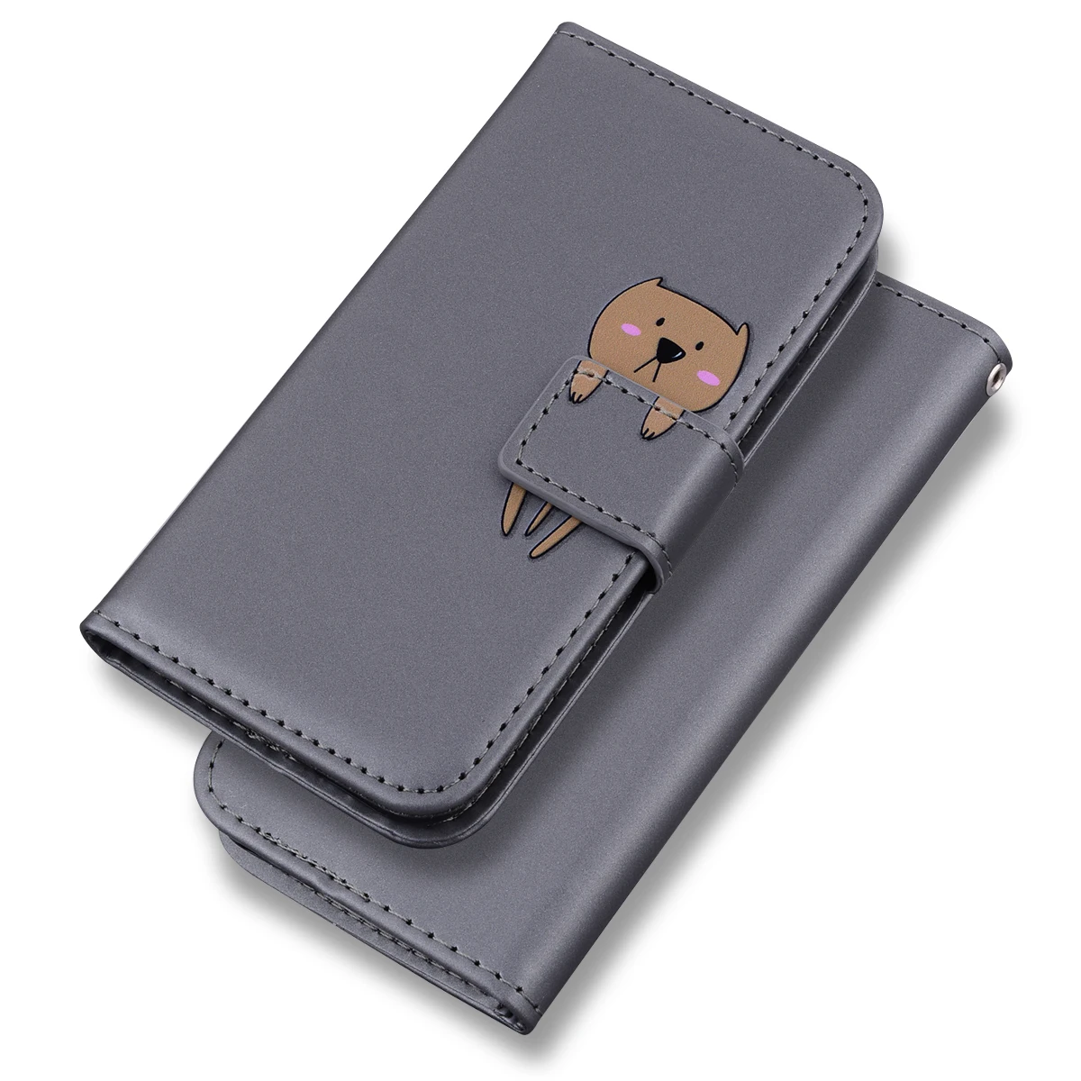 Magnetic Leather Wallet Case with Shockproof Cartoon Design and Flip Cover