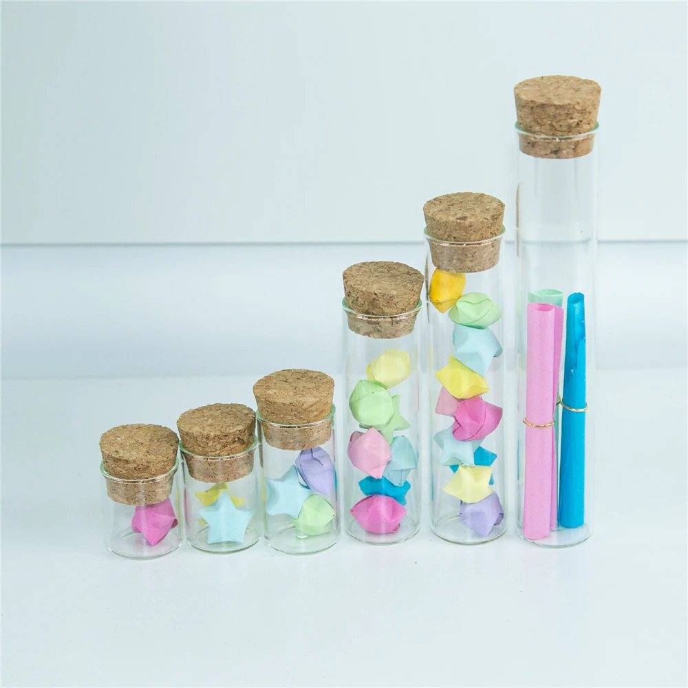 6pcs Mini Glass Bottle 5ml 10ml 20ml 25ml 30ml 40ml Glass Test Tube Jars Message Vials Cork Decoration Containers Sample Test 4