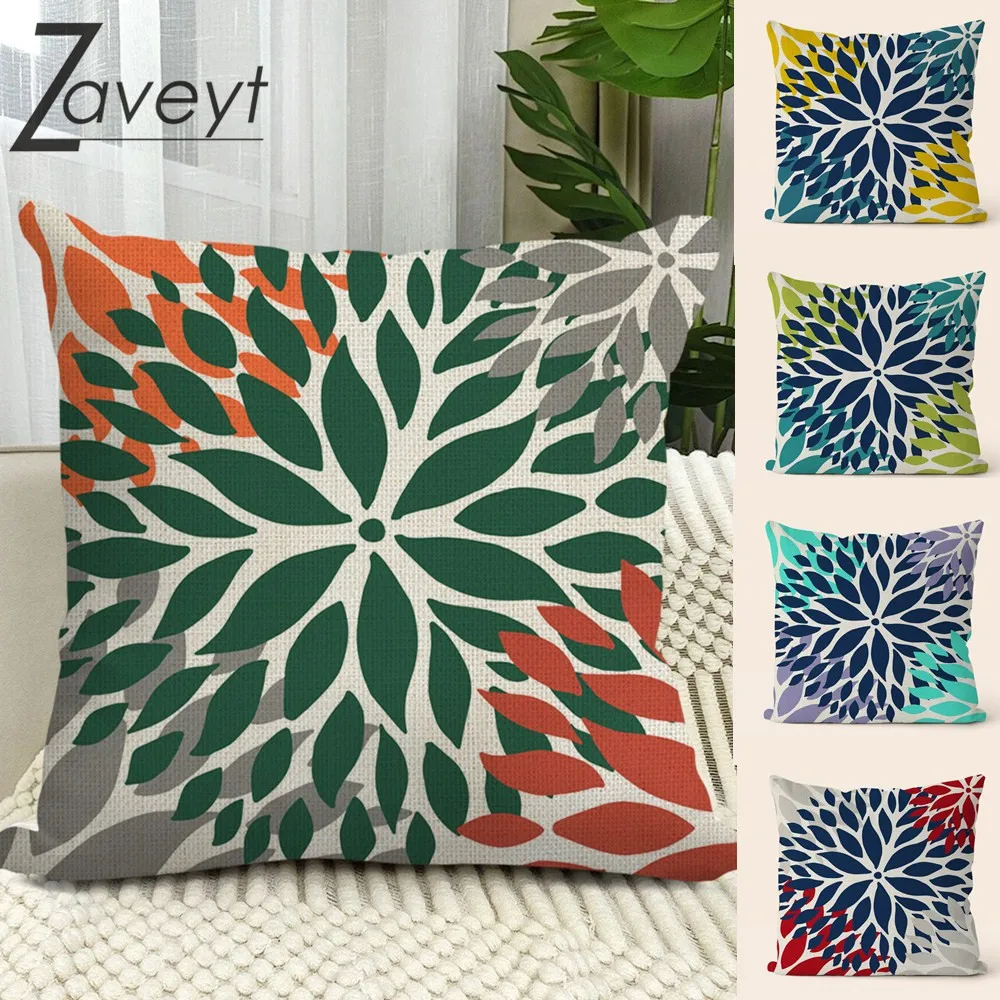

16/18/20/24"inch Green Gradient Color Dahlia Floral Cushion Cover Sofa Linen Throw Pillows Cover Office Waist Cushion Pillowcase