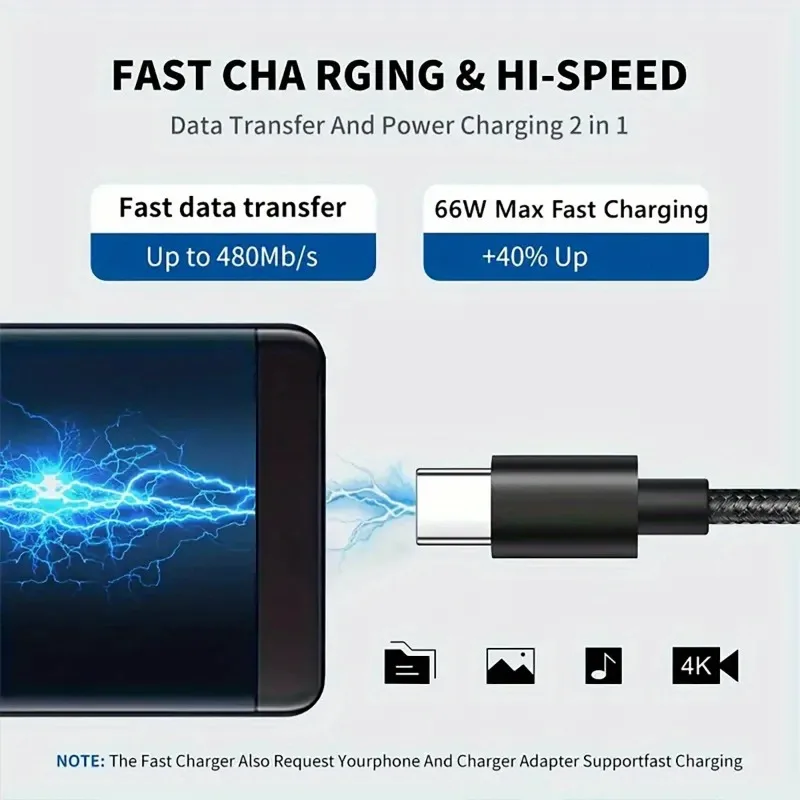 รูปสินค้า สายชาร์จเร็ว USB-C 66W สำหรับมือถือ