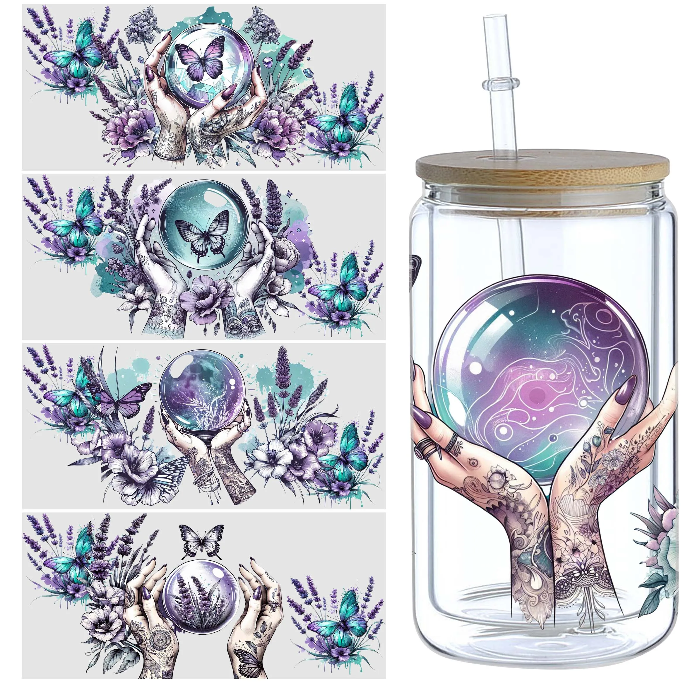 5 Sheet Witch crystal ball UV DTF Cup Stickers Glass Sport Transfer Stickers for 16 oz Glass Mugs