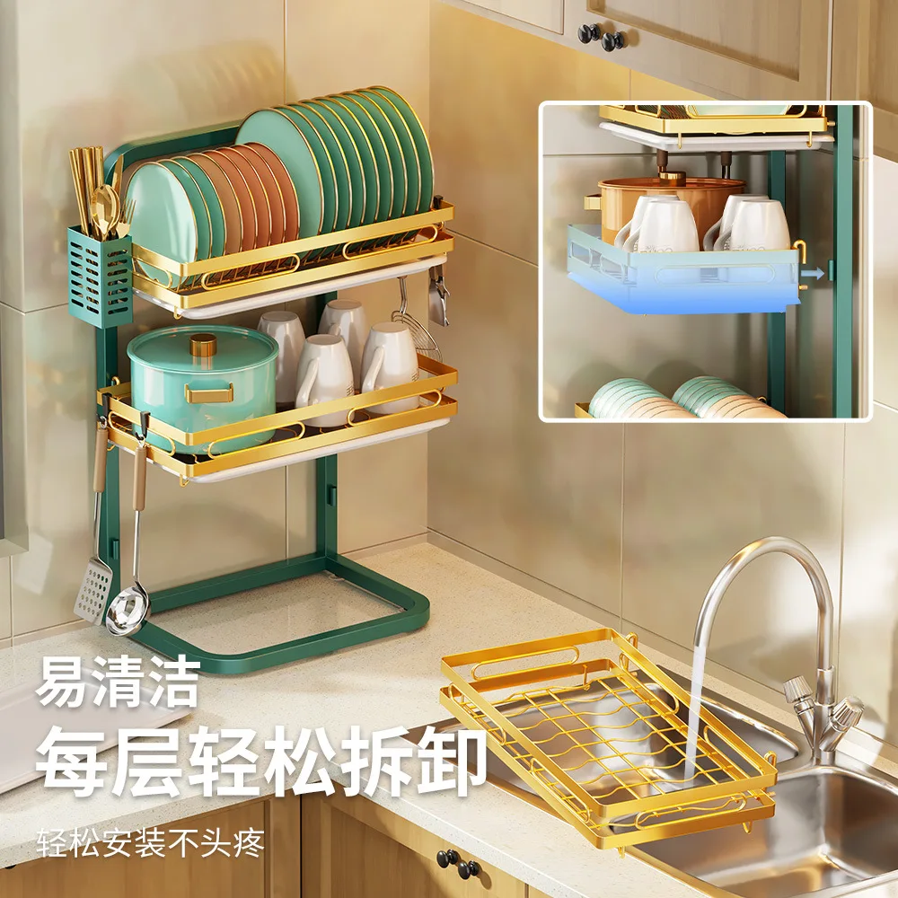 Dish Drainer Suspended Wall Drying Rack Sink Organizer Tableware Storage  Shelf