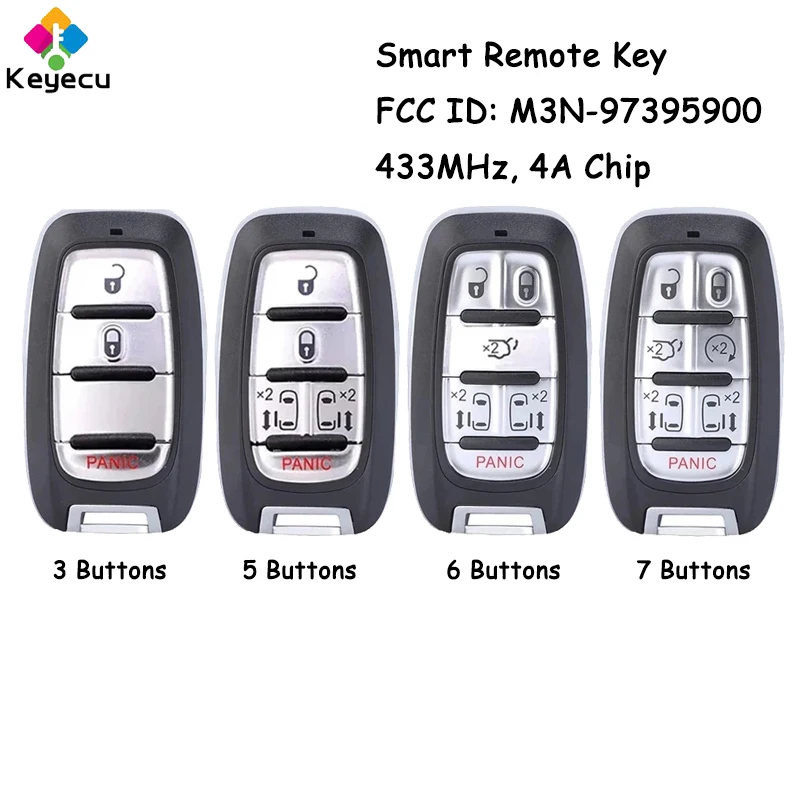 

KEYECU Smart Prox дистанционный Автомобильный ключ с 3, 5, 6, 7 кнопками для Chyrsler Pacifica 2017-2021 Voyager 2020-2022 Fob FCC ID: M3N-97395900