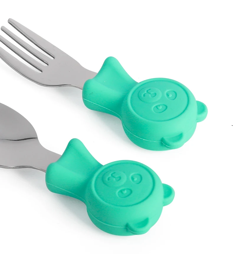 Stainless Steel Cutlery Set Fork Spoon Set Baby Cutlery Cartoon Stainless Steel Kids Spoon Fork Set Baby Feeding Kid Children's Cutlery for Kids Food Feed Training Toddler Dinnerware