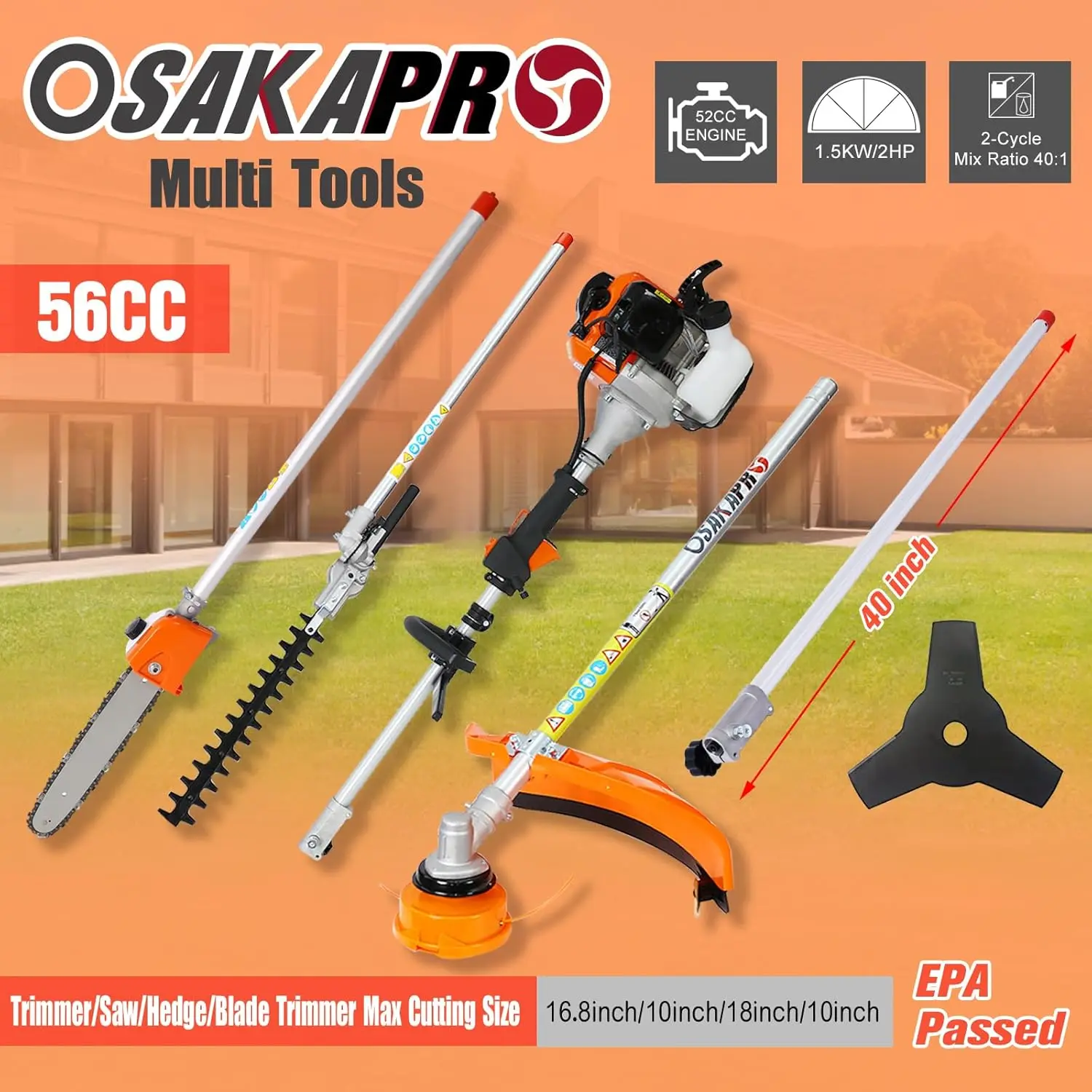 5 In 1 Multi-Functional Trimming Tool With Rotatable Gas Pole Saw Grass Trimmer, Hedge Trimmer Gas, Brush Cutter, Weed Eater 2