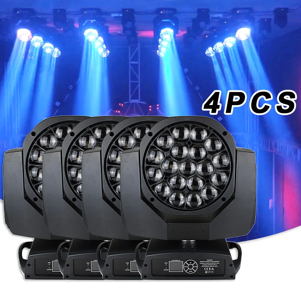 4PCS/Lot 19x15w RGBW Bee Eye Beam Zoom Moving Head Stage Lighting DMX Strobe Wash Effect Party Decoration Dj Disco Professional