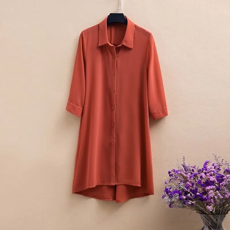 여름 태양 보호 의류 여성 느슨한 블라우스 하프 슬리브 여성 쉬폰 셔츠 여성 미디 롱 코트 숙녀 목도리 겉옷