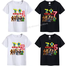 Robloxs Baby Birthday T-Shirt Number Printed Cotton Shirt Children Summer Clothes Boy Girl Infant Short Sleeve Tops Digital Tees