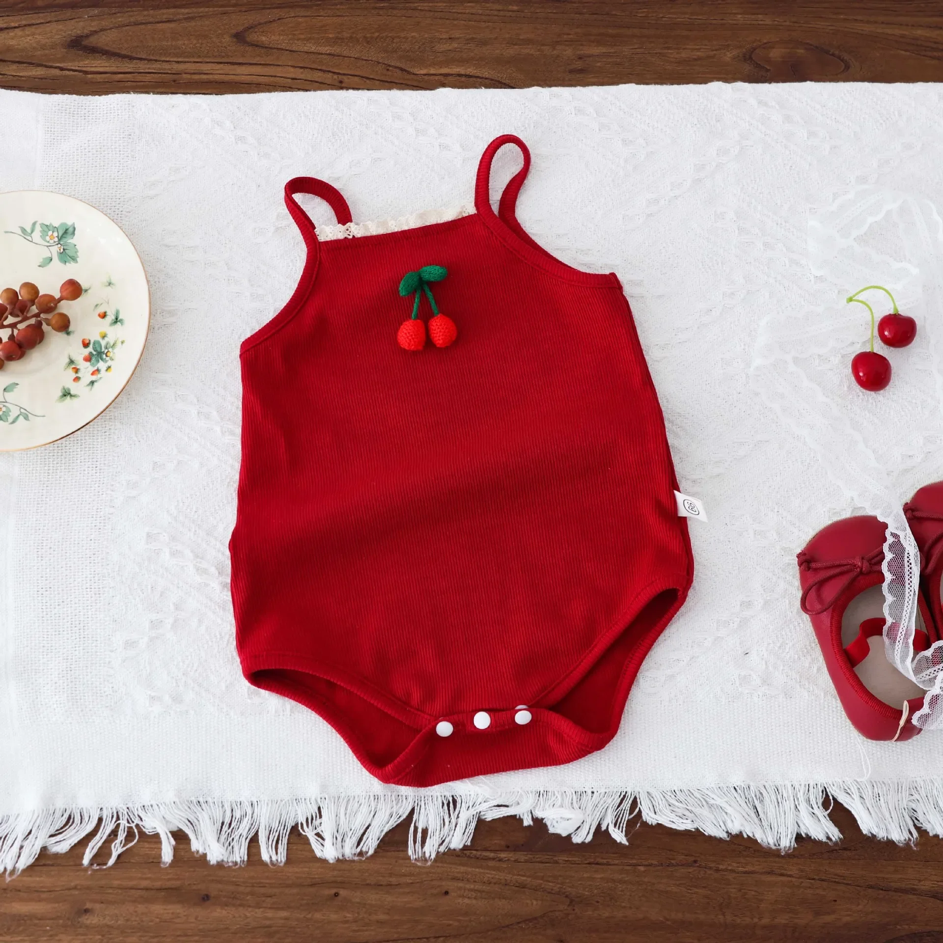 Baby Summer Thin Cherry Blossom Onesie Cotton Romper Suit Newborn Girl Boy Clothes Full Month Hundred Days Babywear