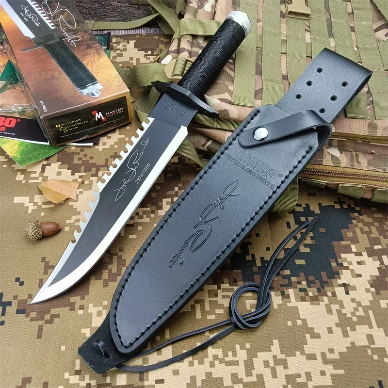 New Rambo II Survival Fixed Blade 9Cr18Mov Blade 420 Steel Tube Wrap Paracord Handle Outdoor Tactical Knife Fighting EDC Tools 2