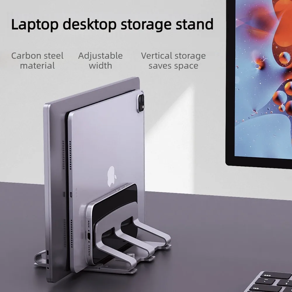 수직형 노트북 스탠드, 조절 가능한 노트북 보관 랙 및 책상 정리대, 여러 기기..