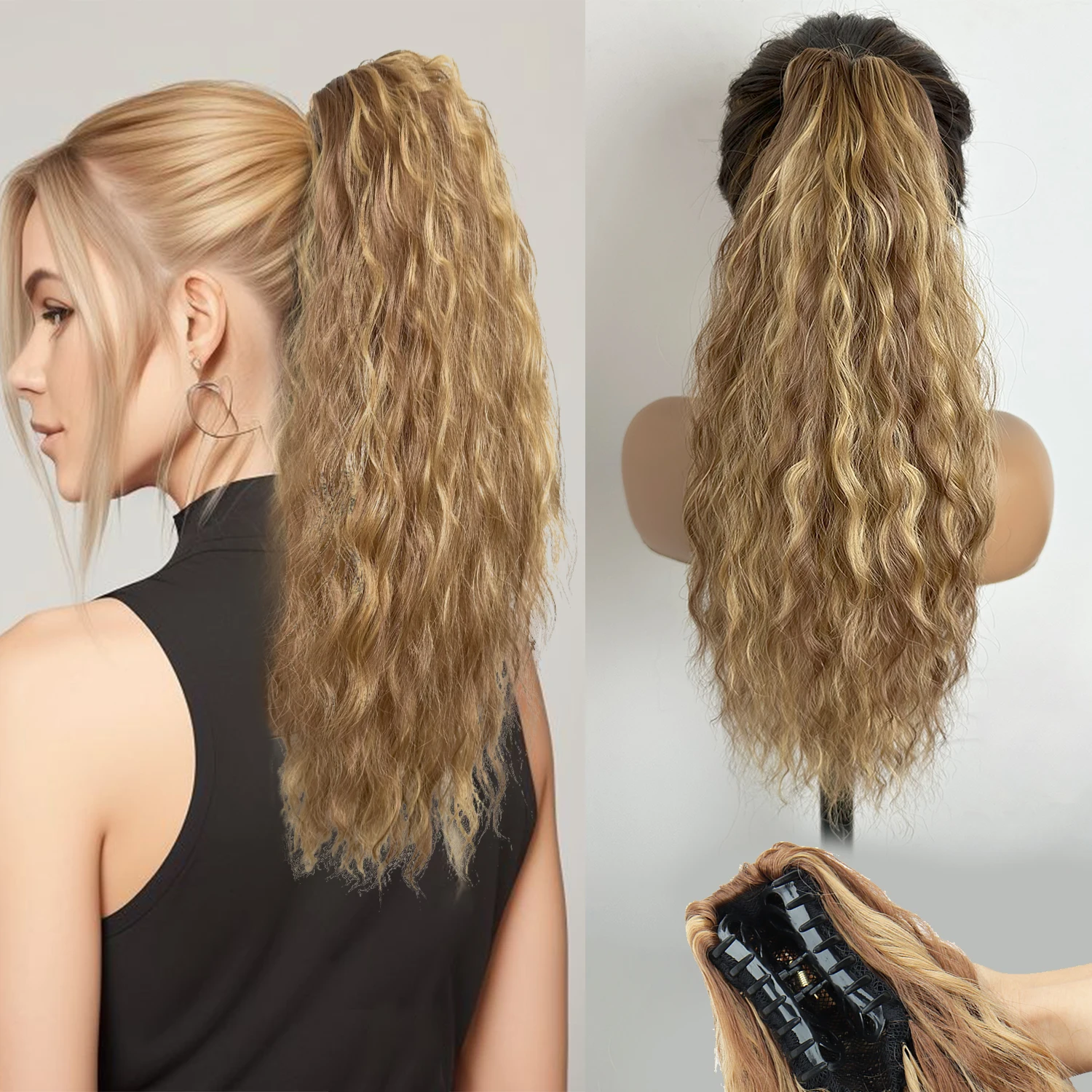 Synthetic Claw Clip on Ponytail Extension 18Inches Long Wavy Curly Pony Tails Hairpiece for Women Daily Party Blonde Brown Mixed clip in ponytail hair extension synthetic ponytail synthetic hair accessories clip in ponytail extensions