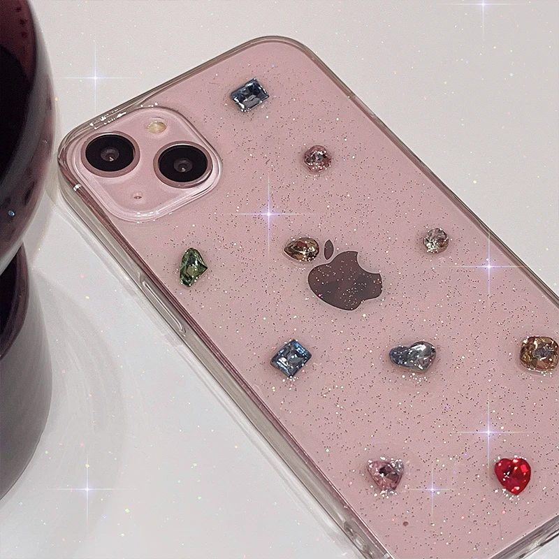Luxury Color Rhinestone Glitter Epoxy Clear Case For Iphone 14 13 12 11