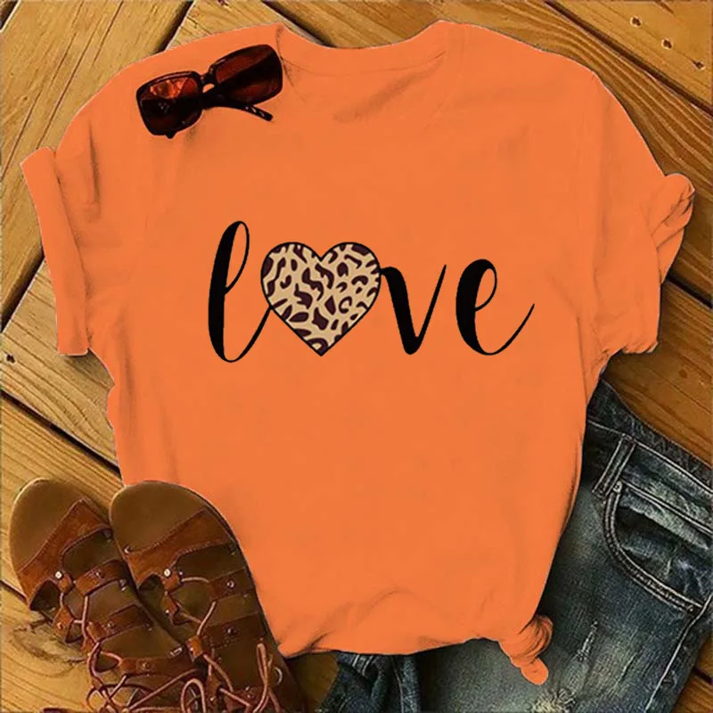 Leopard Love Print Women T Shirt Short Sleeve O Neck Loose Women Tshirt Ladies Fashion Tee Shirt Tops Clothes Camisetas Mujer 6