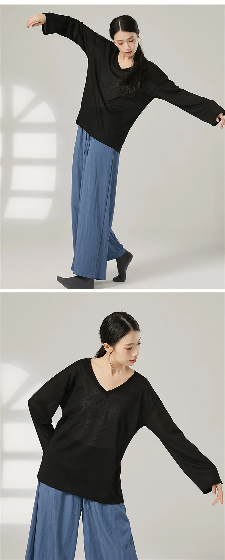 Loses Yoga-Shirt für Frauen, durchsichtig, klassisches Tanzkostüm, atmungsaktiv, weich, für Mädchen, moderner Tanz, chinesische Volkstanz, Ballett-Top – Detail 3