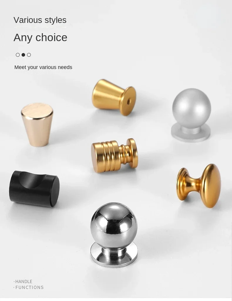 Description Picture 4 of itemSolid Single Hole Aluminium Alloy Cabinet Handle Round Black Gold Knob Cupboard Black Gold Desk Drawer Pull Furniture Hardware