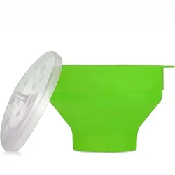 Silicone Collapsible Popcorn Maker Bowl with Lid - Easy Kitchen Tool (L - Green)