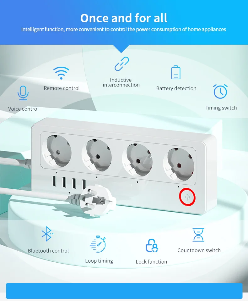 TUYA Smart Power Strip WiFi Socket EU 16A With Power Monitor Timing Function USB