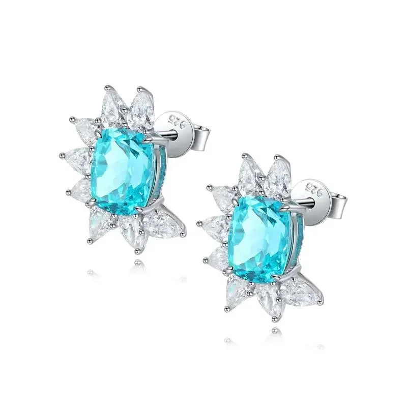 Pirmiana 2023 Hot Sale7.102ct Oval Shape Lab Grown Paraiba Sapphire S925 Silve Earrings Engagement Women