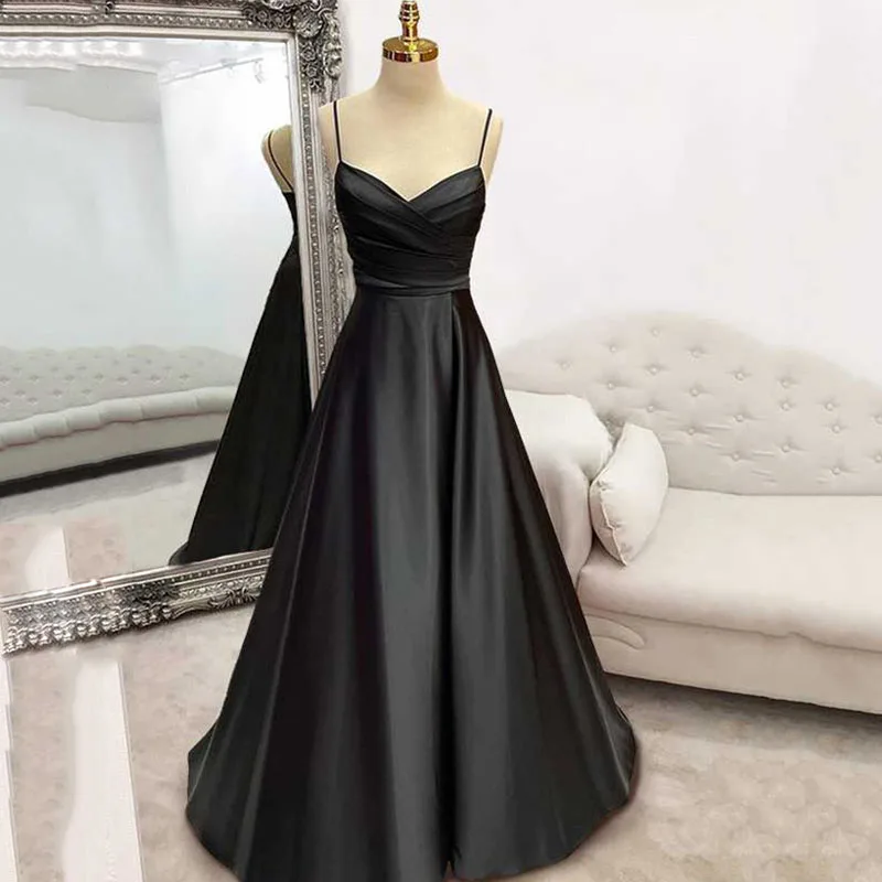 A Line Pleated Deep V Neck Black Tie Dress main image 0
