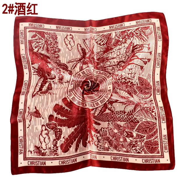 2022 Fashion Imitated Silk Scarf Ladies Outdoor Print Luxury Neck Hair Decorate Headband Scarf Outdoor Small Kerchief Soft Wrap Red