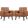 Mid-Century Accent Chairs, PU Leather Modern Upholstered Living Room Chair, Cozy Armchair Button Tufted Back and Wood Legs 2