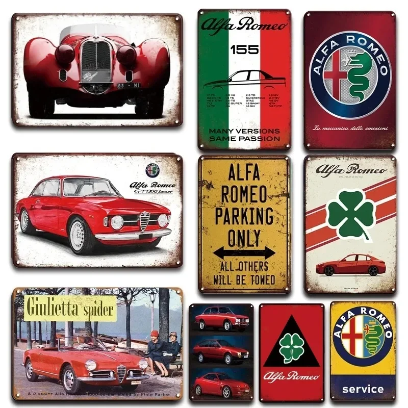 Description Picture 2 of itemVintage Alfa Romeo Art Tin Signs Decor Garage Posters Home Room Wall Decorative Metal Plate Retro Car Stickers Man