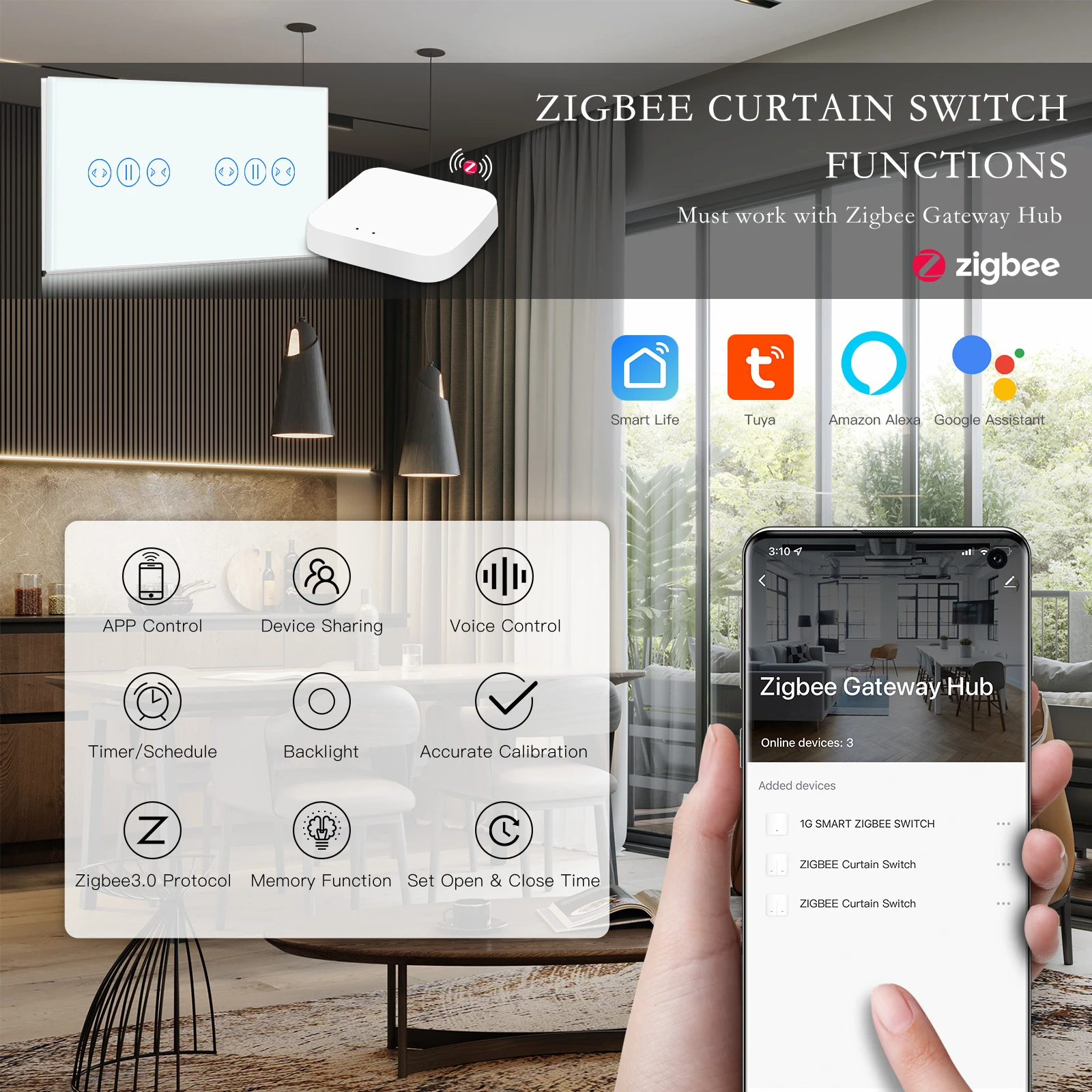 bgraine interrupteur de rideau tactile sans double commande vocale compatible avec alexa google smart life 01