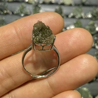 Unit One Piece 925 Silver With Natural Moldavite Rough Free Gemstone Jewelry Finger-Rings For Gift 2