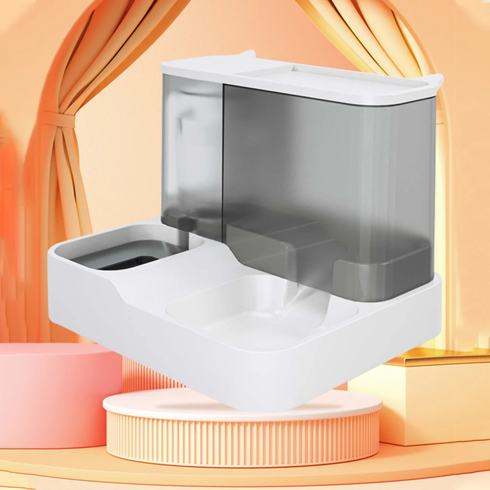 

Pet Cat Bowl with Water Dispenser Large-capacity Automatic Feeder for Cats with Water Fountain Bowl Dog Cat Water Food Feeding