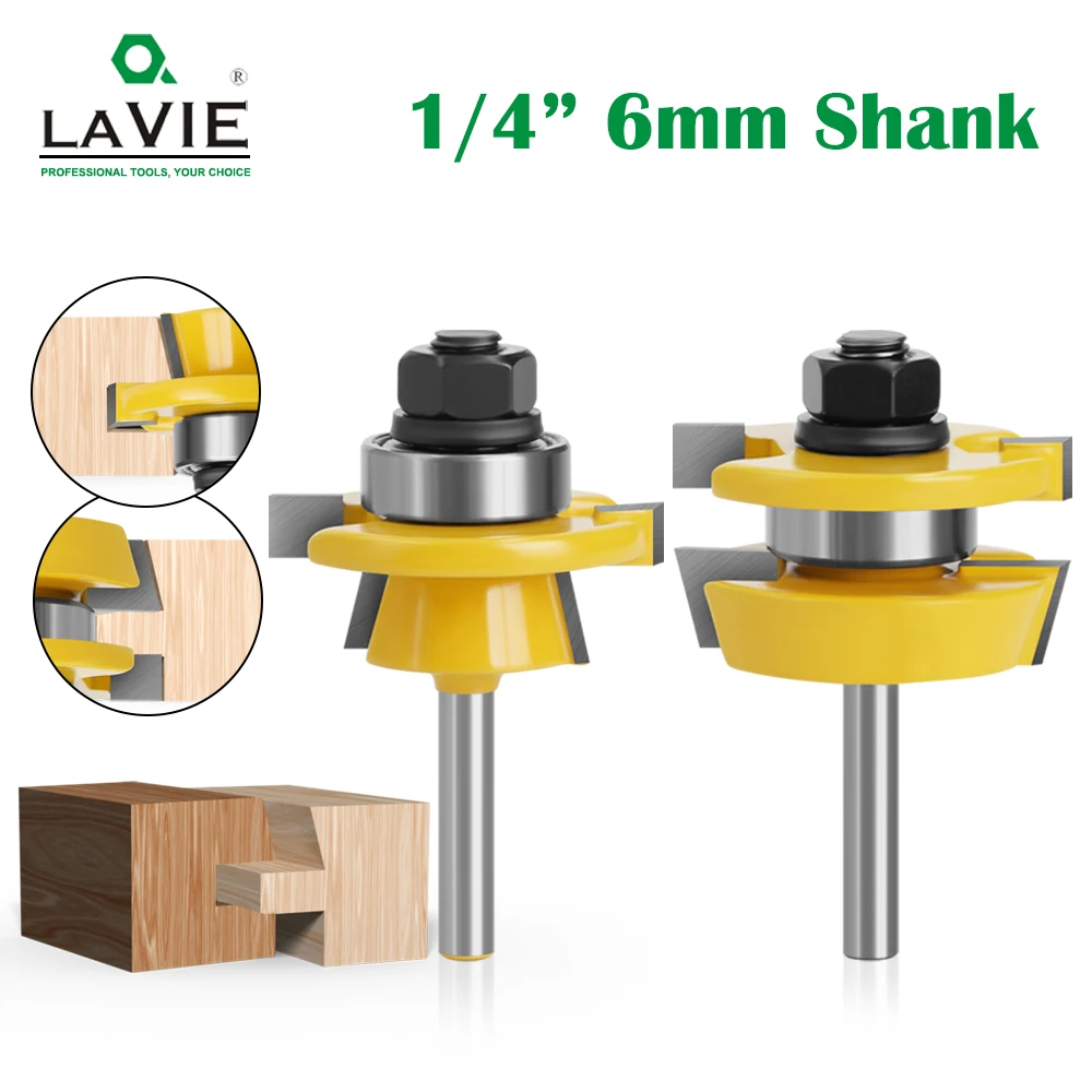 LAVIE HSS 2-teiliges Shaker-Nut- und Federfräser-Set, 6 mm/1/4 Zoll/8 mm Schaft, Holzbearbeitungsfräser für CNC-Zimmermannsarbeiten C06A33Y