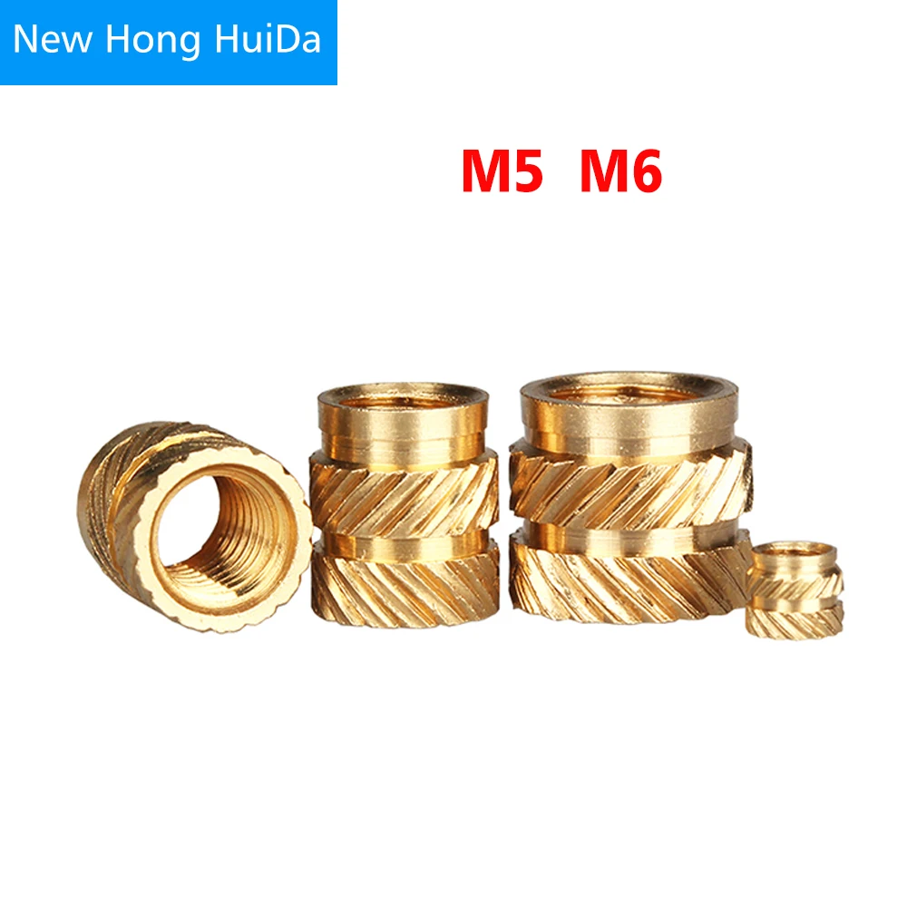 

M5 M6 Brass Nut Hot Melt Thread Inset Heating Molding Double Twill Knurled Injection Embedment Nut For Printing 3D Printer