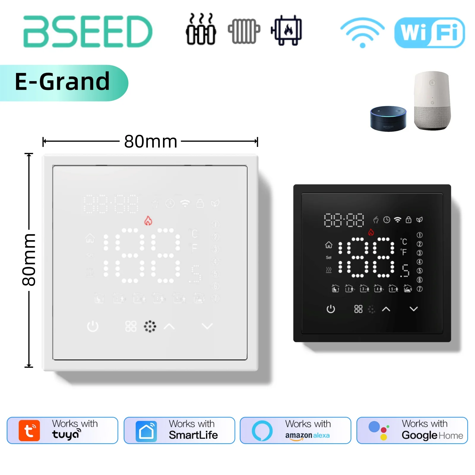 Bseed WiFi Thermostat น้ําไฟฟ้าเครื่องทําความร้อนใต้พื้นหม้อต้มแก๊สอุณหภูมิรีโมทคอนโทรลด้วย Google Alexa E Series 1