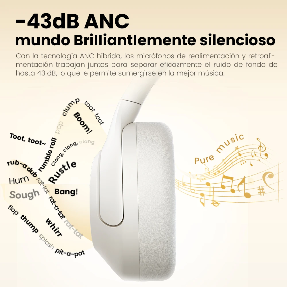 HAYLOU auriculares inalámbricos S30 con Bluetooth 5,4, 43dB dispositivo de audio adaptable con cancelación de ruido, controlador dinámico de 40mm, 80H de tiempo de reproducción - Imagen 5