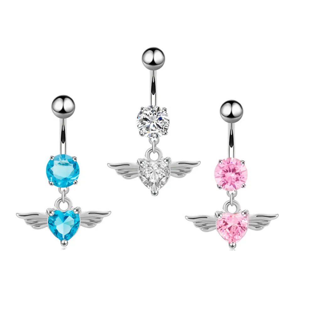 

Heart Wing Navel Belly Button Rings Devil Shape Blue White Pink Belly Piercing Stainless Steel Body Jewelry Women Gift