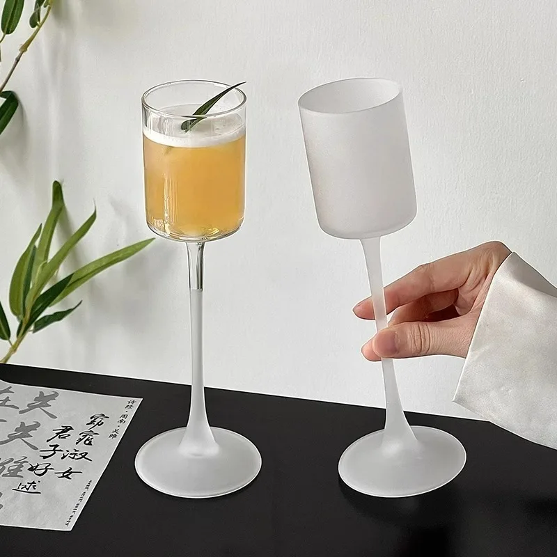 Creative Frosted Cocktail Glasses Cups Japanese Style Glass Goblet Thin Glass Cup Simple High Foot Champagne Cups Bar Tool