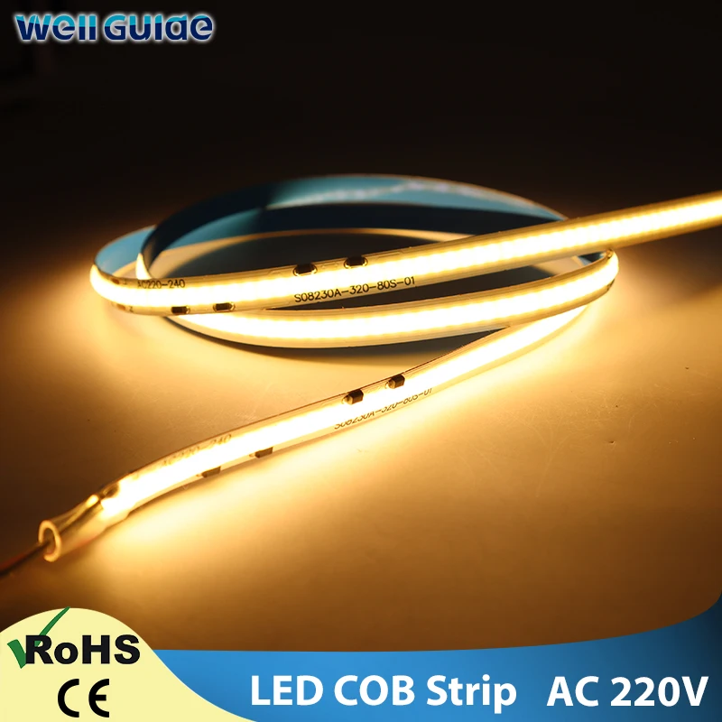 

30M High Bright COB LED Strip Light 220V 320leds/M CRI RA90 3000k-6500k Adhesive Tape Strips For Bedroom Kitchen Lighting