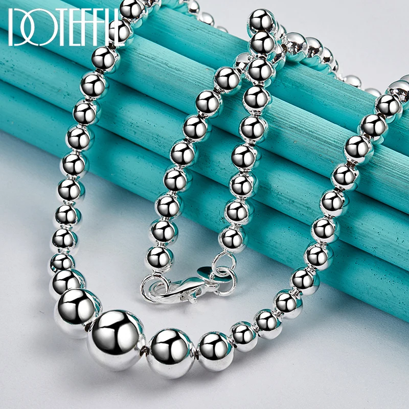 925 Sterling Silver Smooth Bead Ball Chain Bracelet Necklace Set for Women Man Fashion Wedding