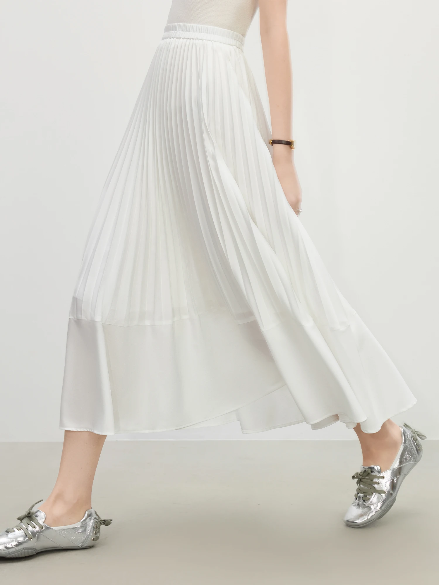 FSLE 2025 Summer Women's Fluid Pleated Midi Skirt - Relaxed