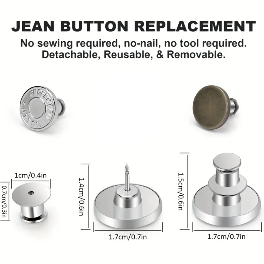 5 Pcs Snap Fastener Metal Buttons Jeans Waist Buttons Perfect Fit Adjust Self Free Nail Twist No Seam Sewing Buttons Wholesale 5