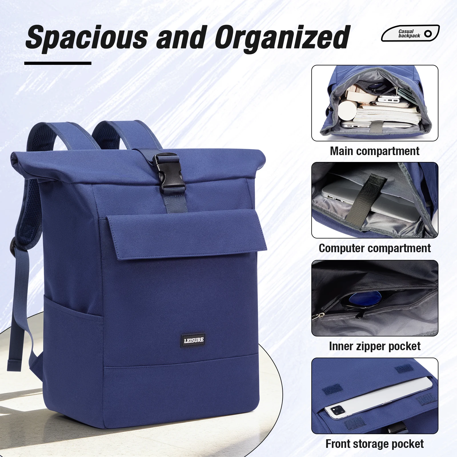 Backpack Travel Cabin Plane 40x20x30, Men's Roll-Top Backpack Cabin Bag Large Capacity Travel Backpack Commuter Men's Work Bag