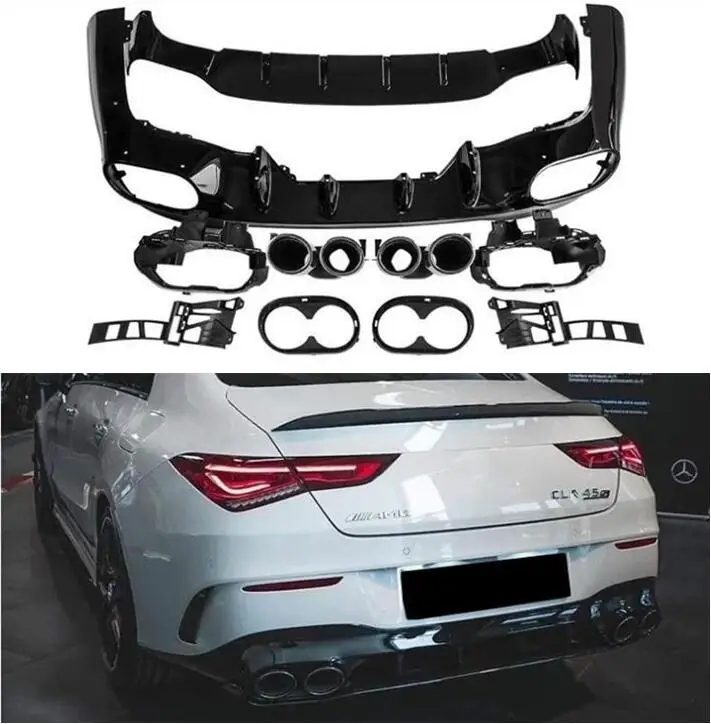 

ABS BLACK REAR BUMPER TRUNK LIP SPOILER DIFFUSER & Exhaust Tips For Mercedes Benz W118 C118 AMG CLA35 CLA45 CLA180 CLA200 CLA250